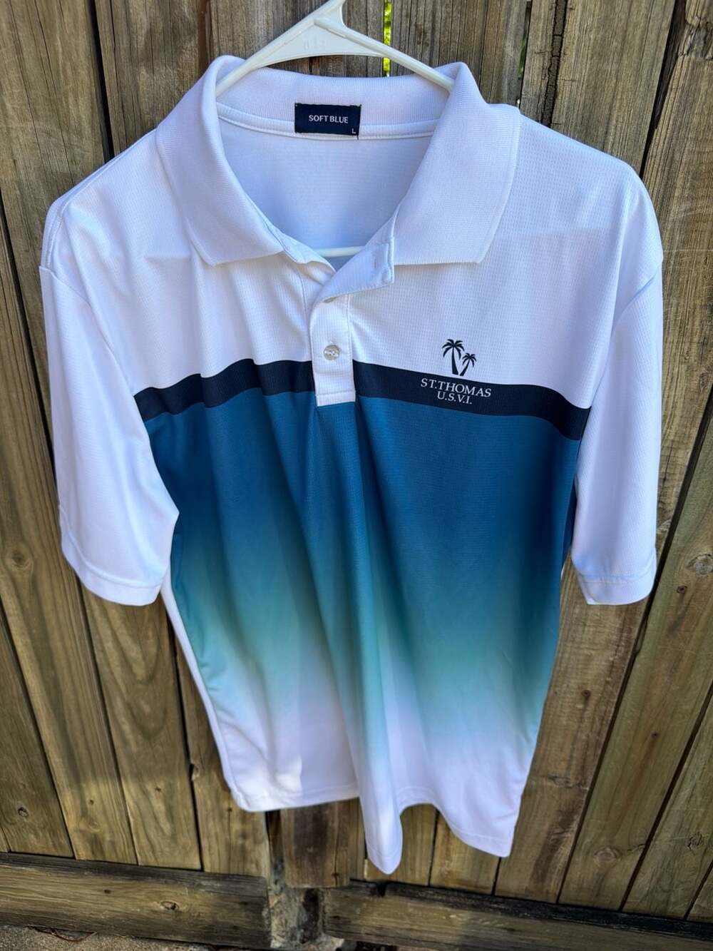 Soft Blue St. Thomas U.S.V.I. Ombre Polo Shirt Size L